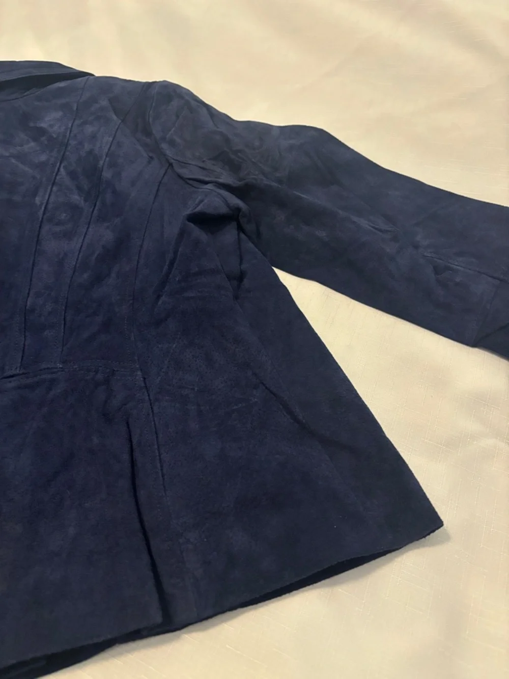 Isaac Mizrahi Navy Suede Leather Floral Lined Moto Jacket Silver Accents NWT - Picture 11 of 11